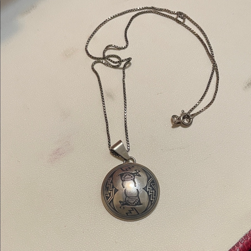 Sterling Native American Silver Pendant Necklace